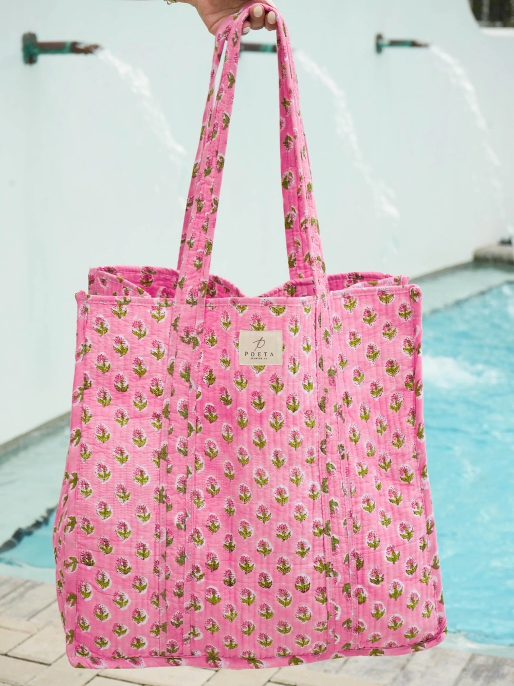 Poeta La Spezia Pink Floral Quilted Tote Bag